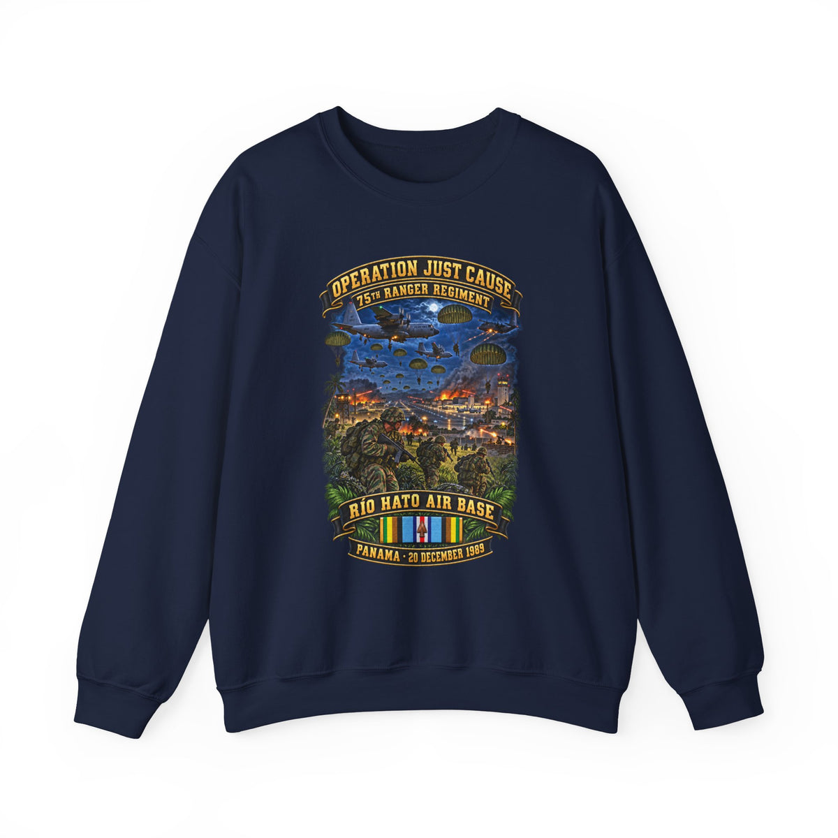 Crewneck Sweatshirt - SOF - Operation Just Cause  - Panama Invasion 1989 - 75th Ranger Rgt - Rio Hato Air Base - 3D - Enhanced