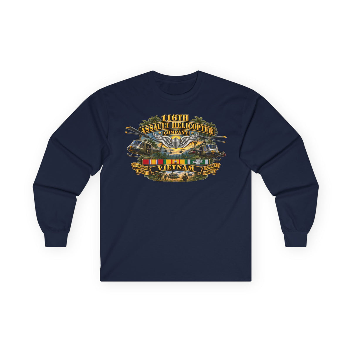 Unisex Ultra Cotton Long Sleeve Tee - Army - 116th Assault Helicopter Co w  Aviator Badge w VN SVC - HORNETS - 3D - Enhanced