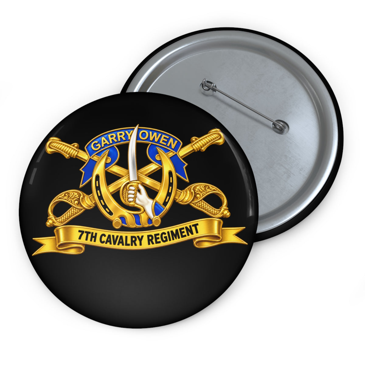Custom Pin Buttons - 7th Cavalry Regiment - DUI, Br, Ribbon wo Scene - 3D - Transparent