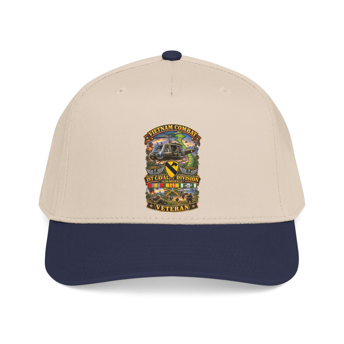 Mid Profile Baseball Cap - Army - Vietnam Combat Cavalry Veteran w 1st Cav Div SSI  Big Helo - 3D - Enhanced