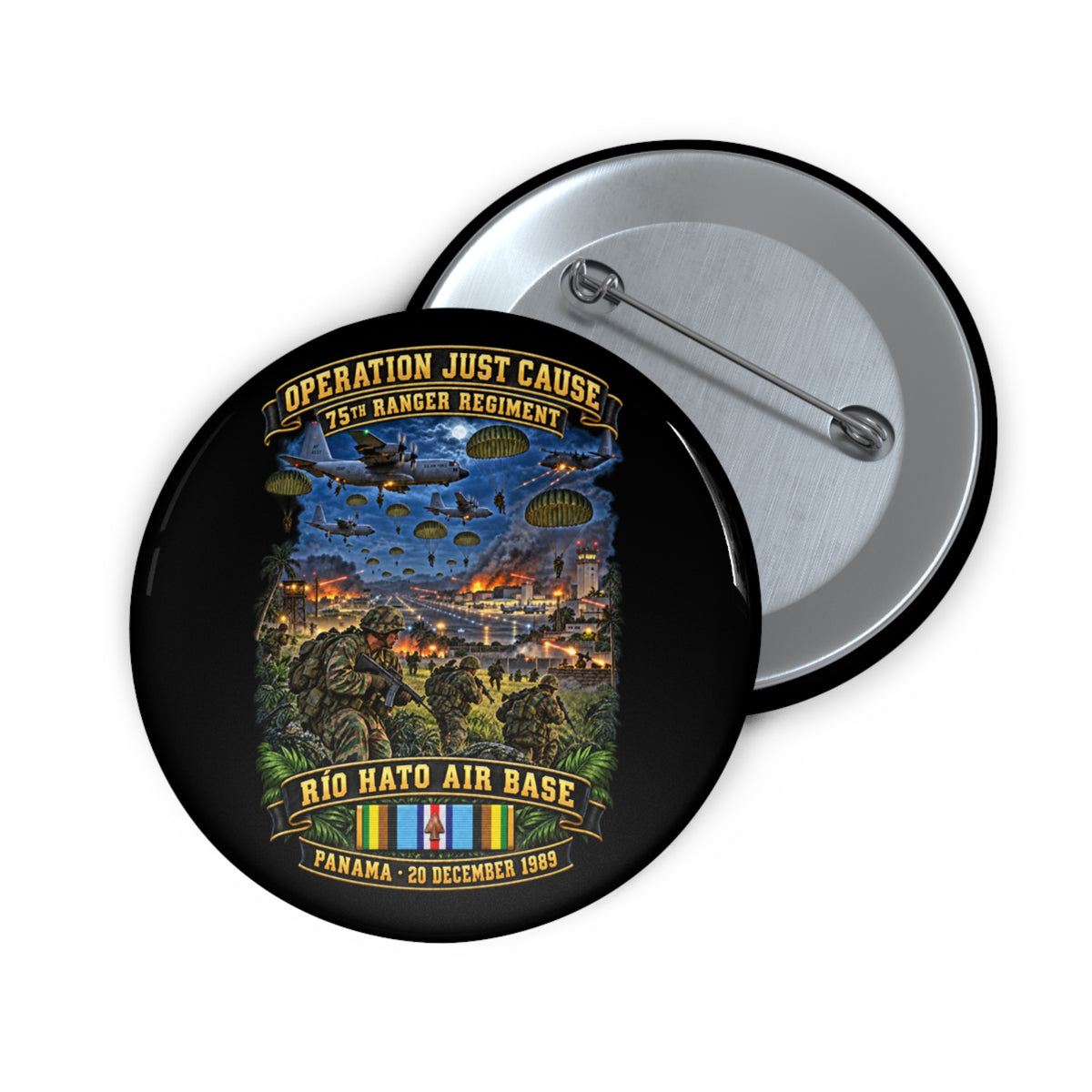 Custom Pin Buttons - SOF - Operation Just Cause  - Panama Invasion 1989 - 75th Ranger Rgt - Rio Hato Air Base - 3D - Enhanced