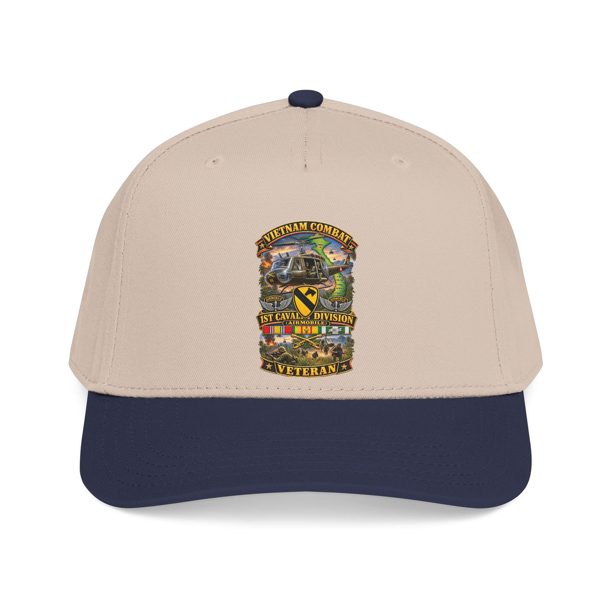 Mid Profile Baseball Cap - Army - Vietnam Combat Cavalry Veteran w 1st Cav Div SSI  Big Helo - 3D - Enhanced
