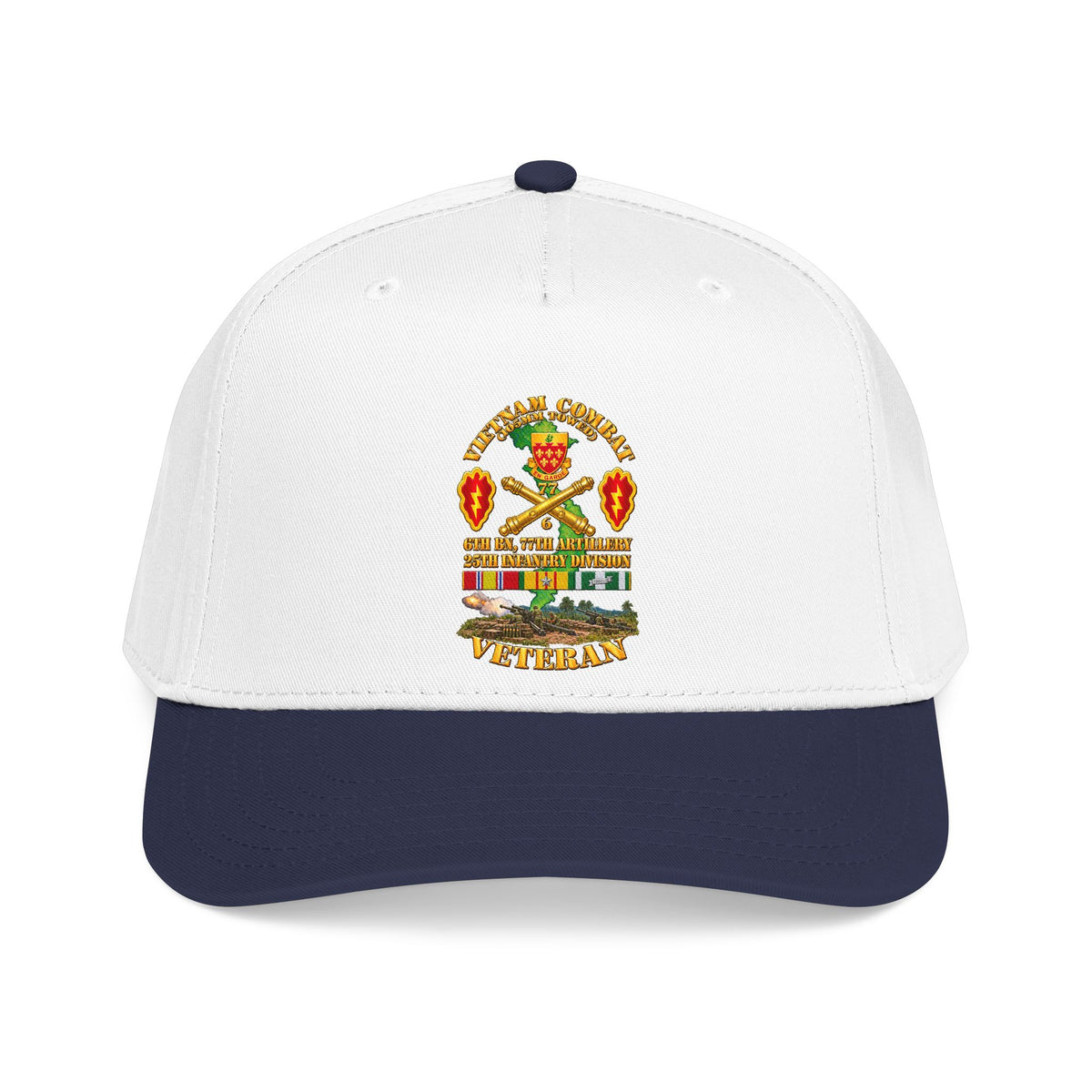 Mid Profile Baseball Cap - Army - Vietnam Combat Veteran w 6th Bn 77th Artillery DUI -25th Infantry Div w Fire Mission Scene - 3D - Transparent