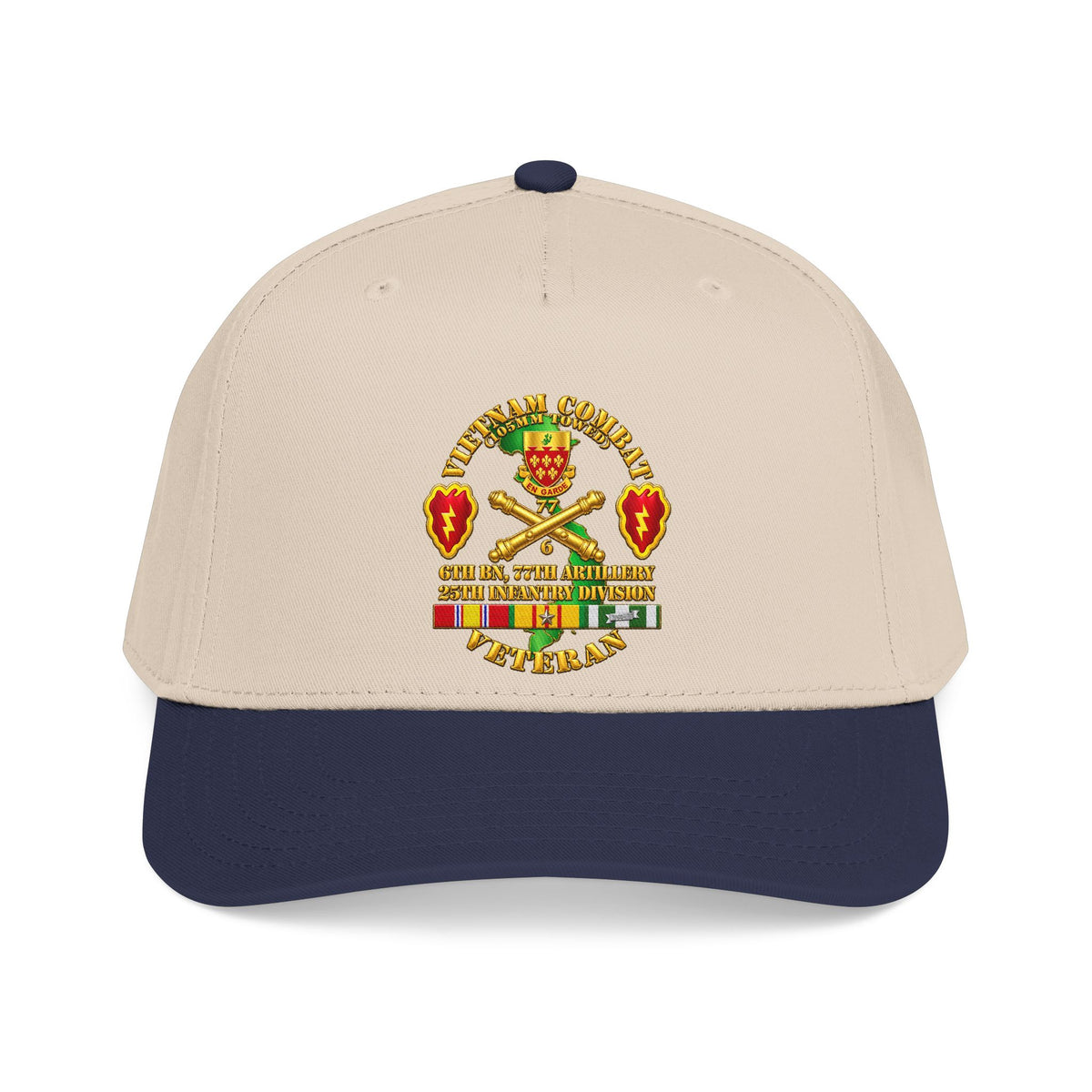 Mid Profile Baseball Cap - Army - Vietnam Combat Veteran w 6th Bn 77th Artillery DUI -25th Infantry Div - 3D - Transparent