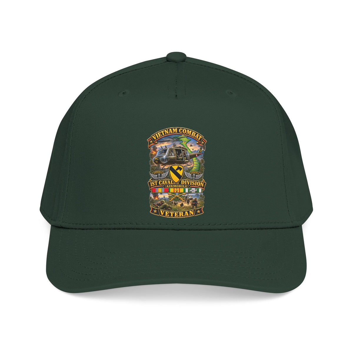 Mid Profile Baseball Cap - Army - Vietnam Combat Cavalry Veteran w 1st Cav Div SSI  Big Helo - 3D - Enhanced