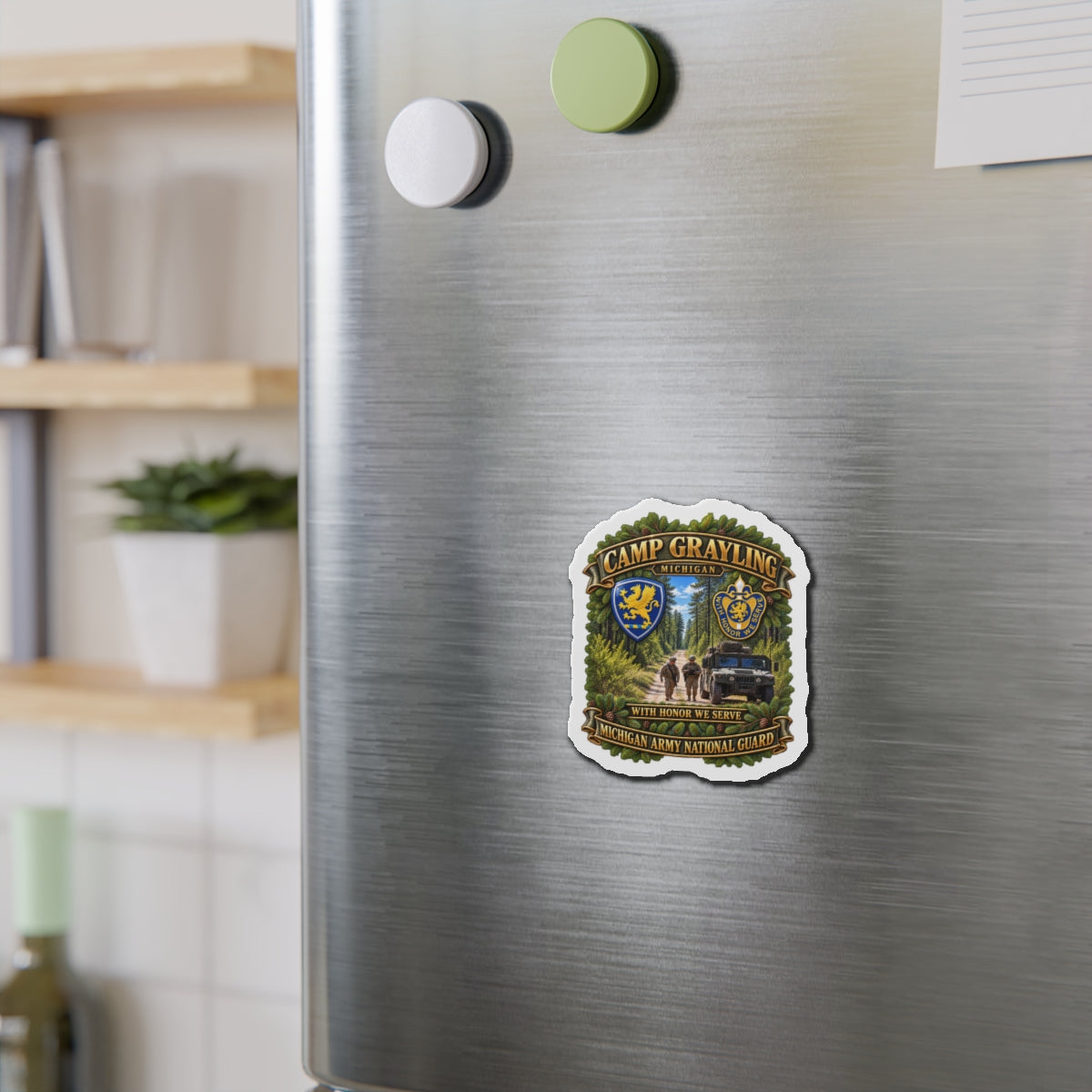 Die-Cut Magnets — Camp Grayling, MI - We Honor, We Serve - MIARNG - SSI- DUI - 3D - Enhanced