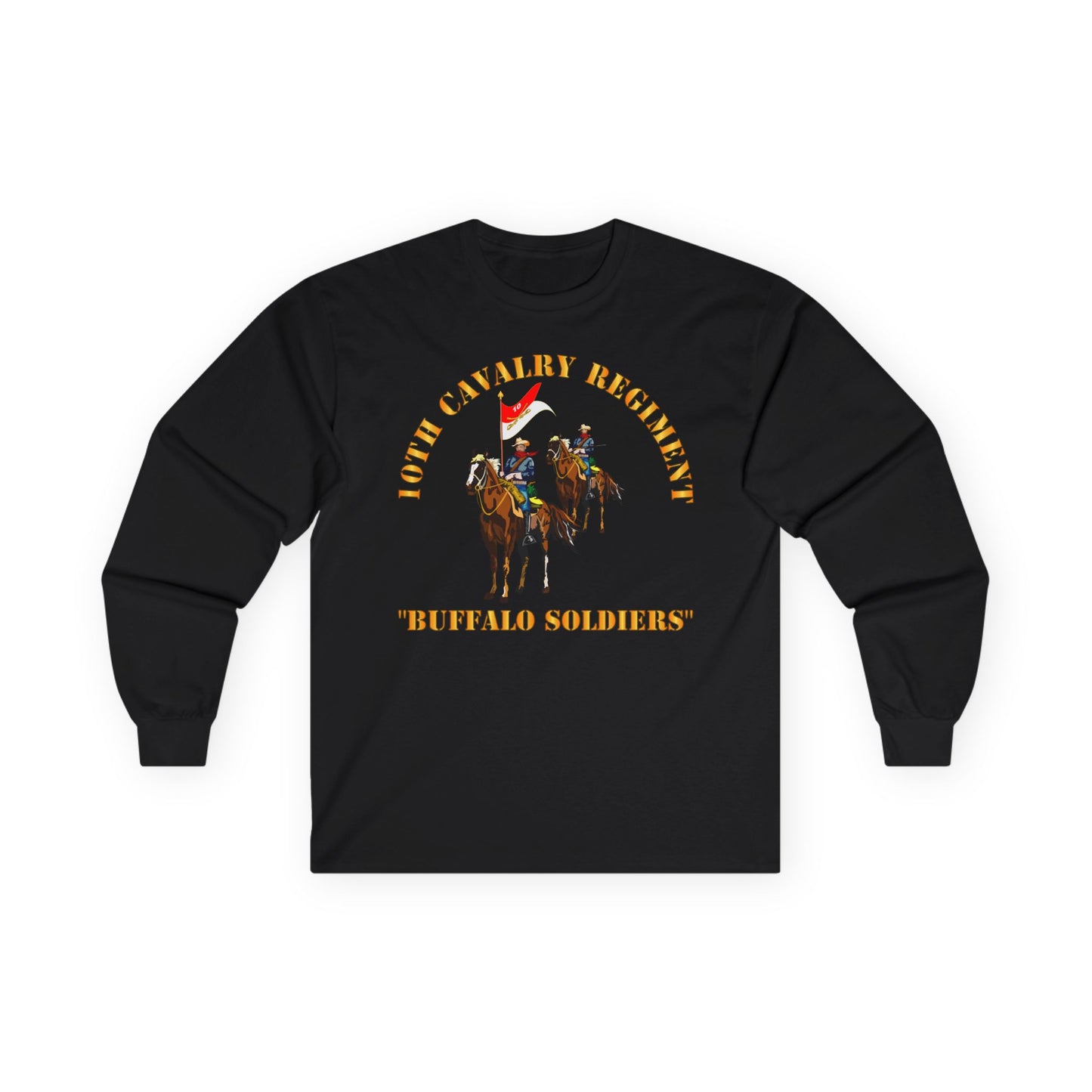 Long Sleeve Tee - Army - 10th Cavalry Regiment w Cavalrymen - Buffalo Soldiers