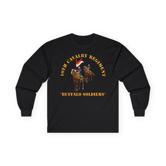 Long Sleeve Tee - Army - 10th Cavalry Regiment w Cavalrymen - Buffalo Soldiers