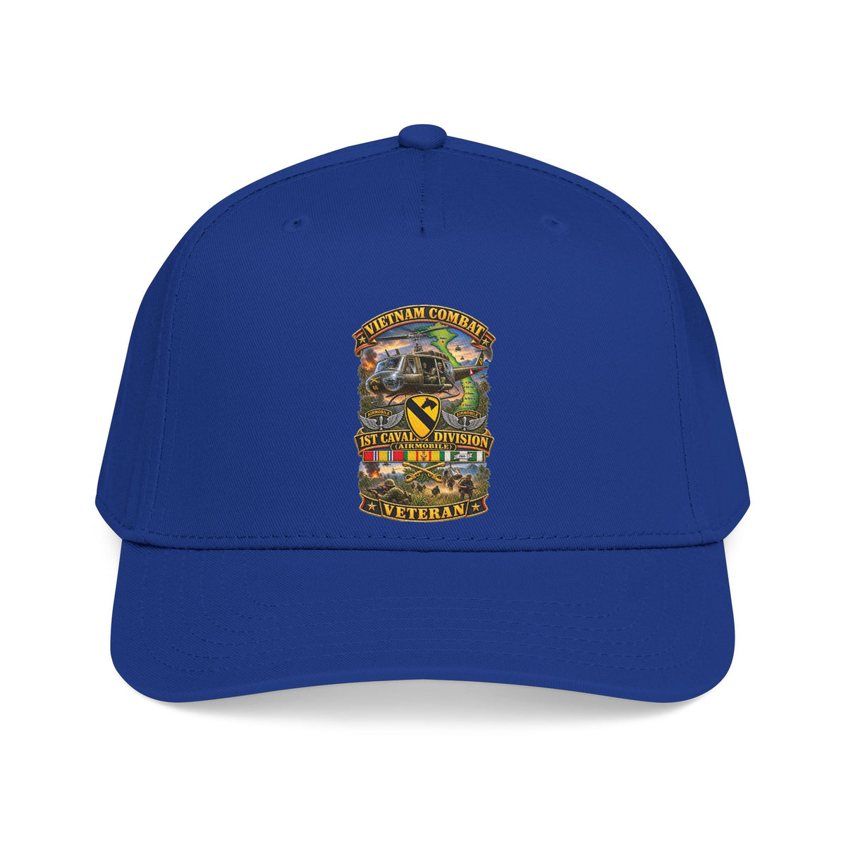 Mid Profile Baseball Cap - Army - Vietnam Combat Cavalry Veteran w 1st Cav Div SSI  Big Helo - 3D - Enhanced