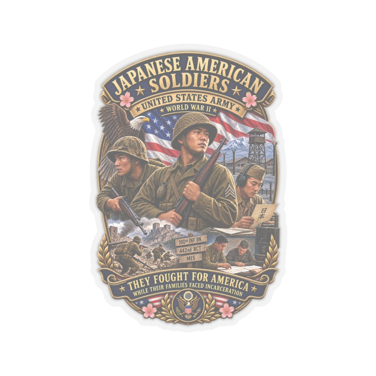 Kiss-Cut Stickers - Japanese American WWII Soldiers - 3D - Enhanced