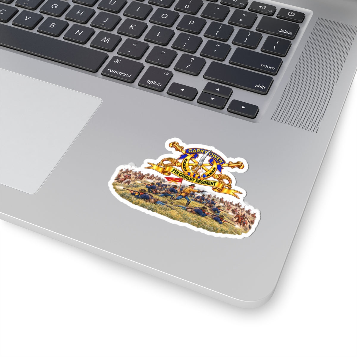 Kiss-Cut Stickers - 7th Cavalry Regiment - DUI, Br, Ribbon w  Battle of Little Big Horn Scene - 3D - Transparent