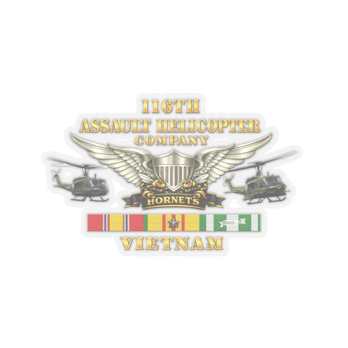 Kiss-Cut Stickers - Army - 116th Assault Helicopter Co w  Aviator Badge w VN SVC - HORNETS - Side X Side - 3D - Enhanced