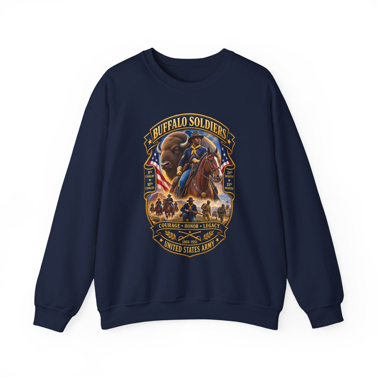 Crewneck Sweatshirt - Overall Buffalo Soldiers Tribute - 3D - Enhanced