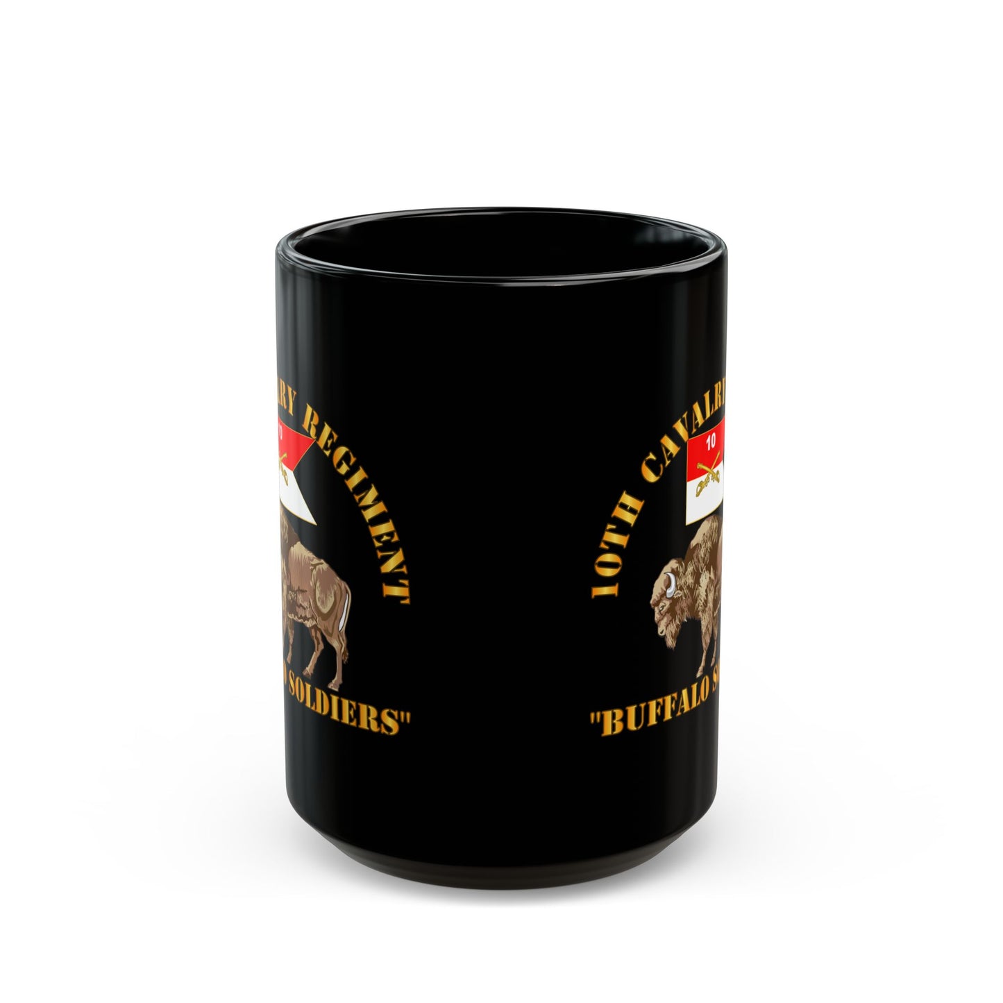 Black Mug 15oz - Army - 10th Cavalry Regiment - Buffalo Soldiers w 10th Cav Guidon