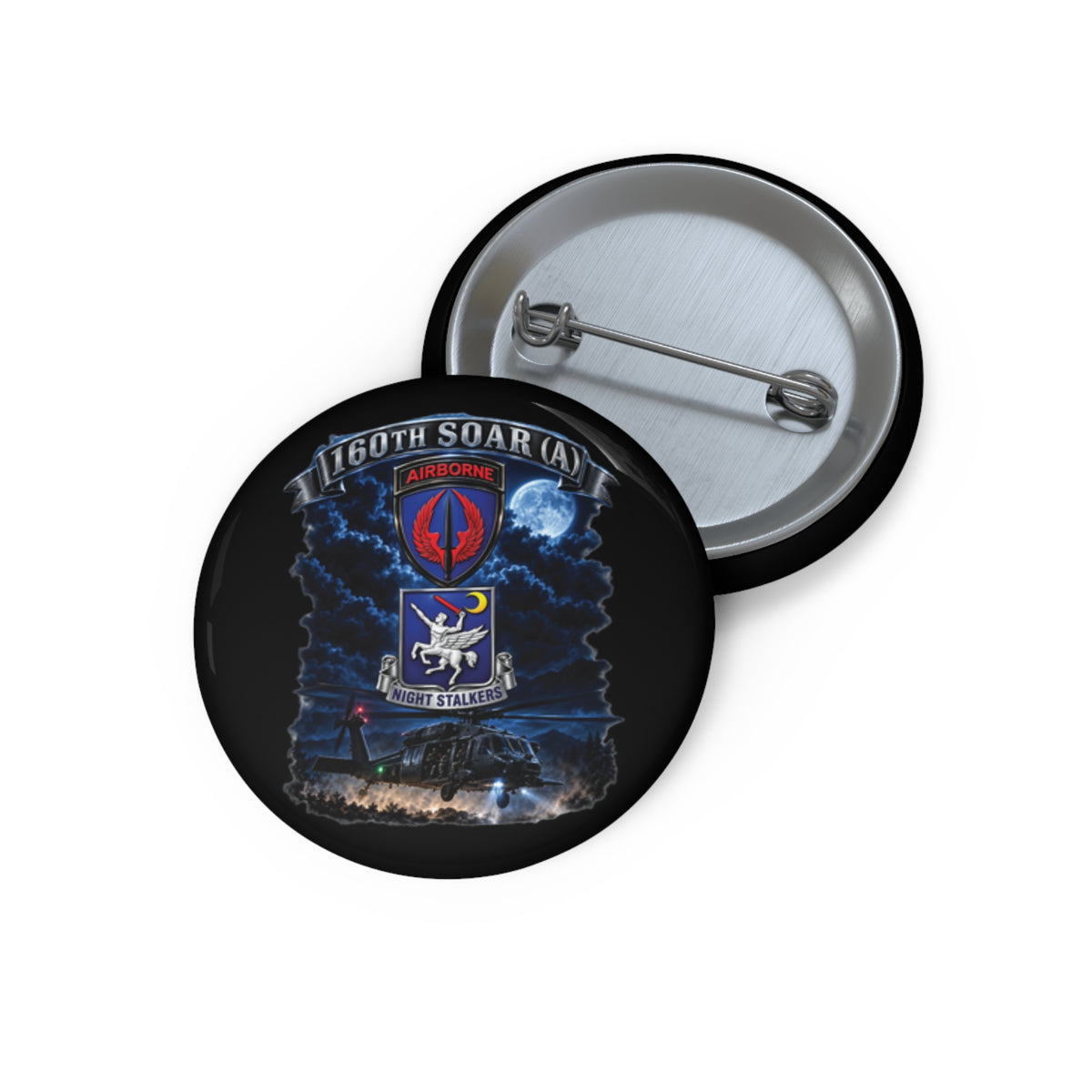 Custom Pin Buttons - USASOAC - SSI, 160th Special Operations Regiment Airborne  DUI with Scene Blackhawk - 3D - Enhanced
