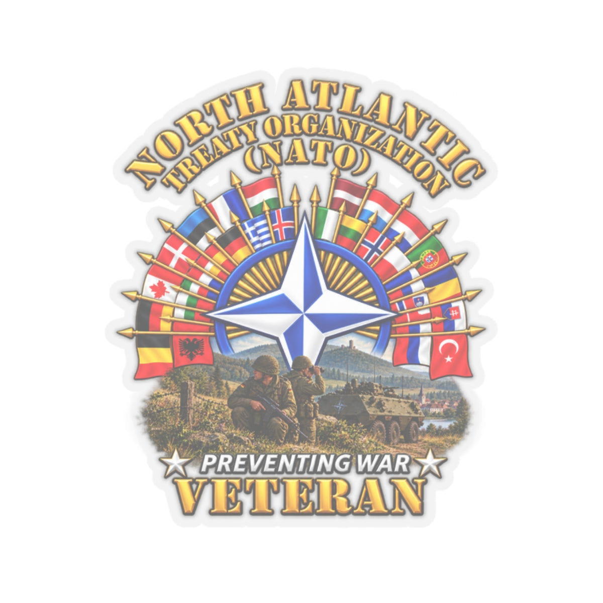 Kiss-Cut Stickers - NATO - Polished NATO Veteran - with flags - Military Scene - 3D - Transparent