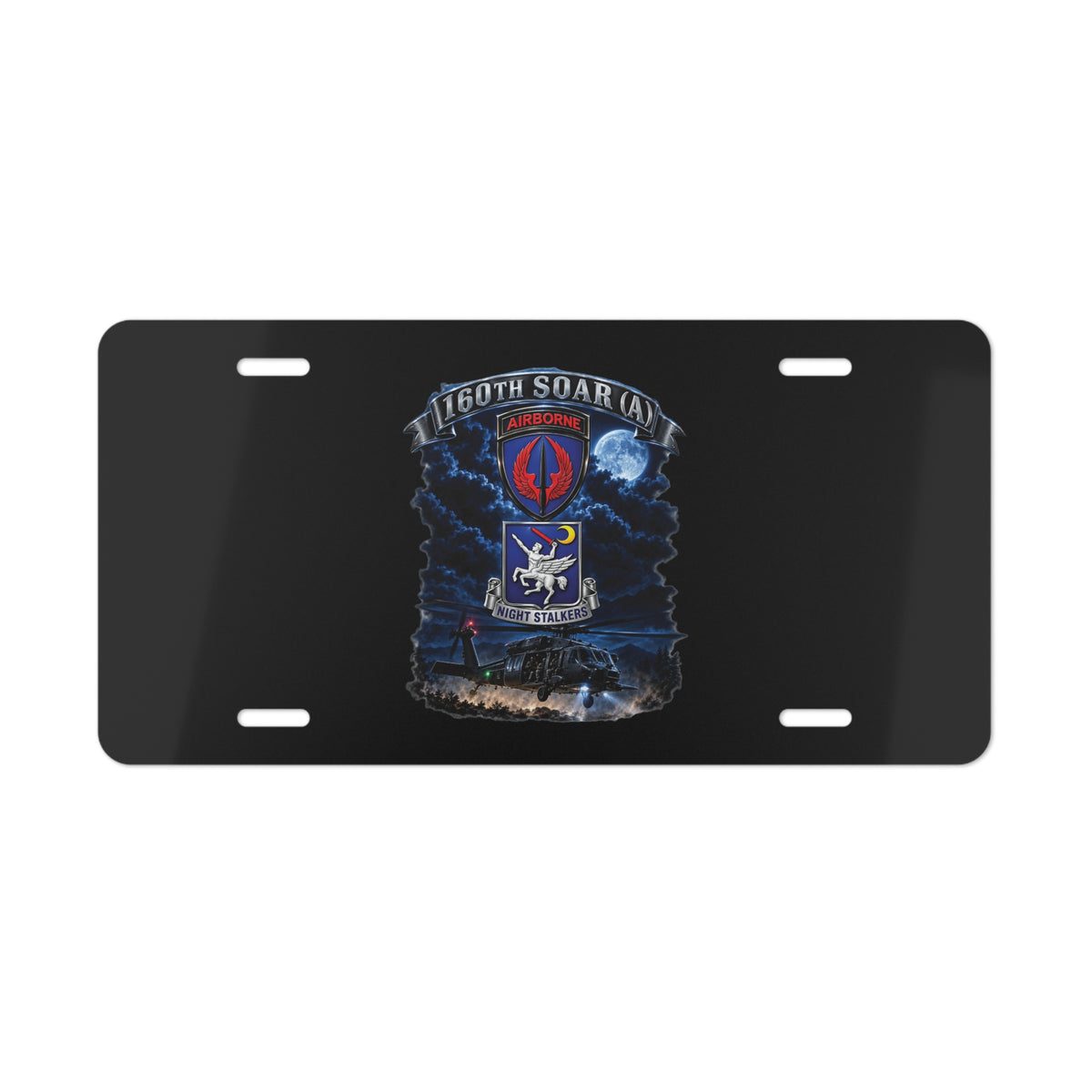 Vanity License Plate - USASOAC - SSI, 160th Special Operations Regiment Airborne  DUI with Scene Blackhawk - 3D - Enhanced