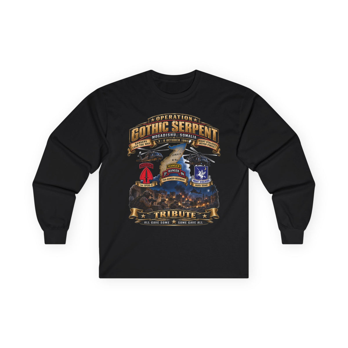 Unisex Ultra Cotton Long Sleeve Tee - Operation Gothic Serpent - Mogadishi, Somalia - 3-6 Oct 1993 Tribute - 3D - Enhanced