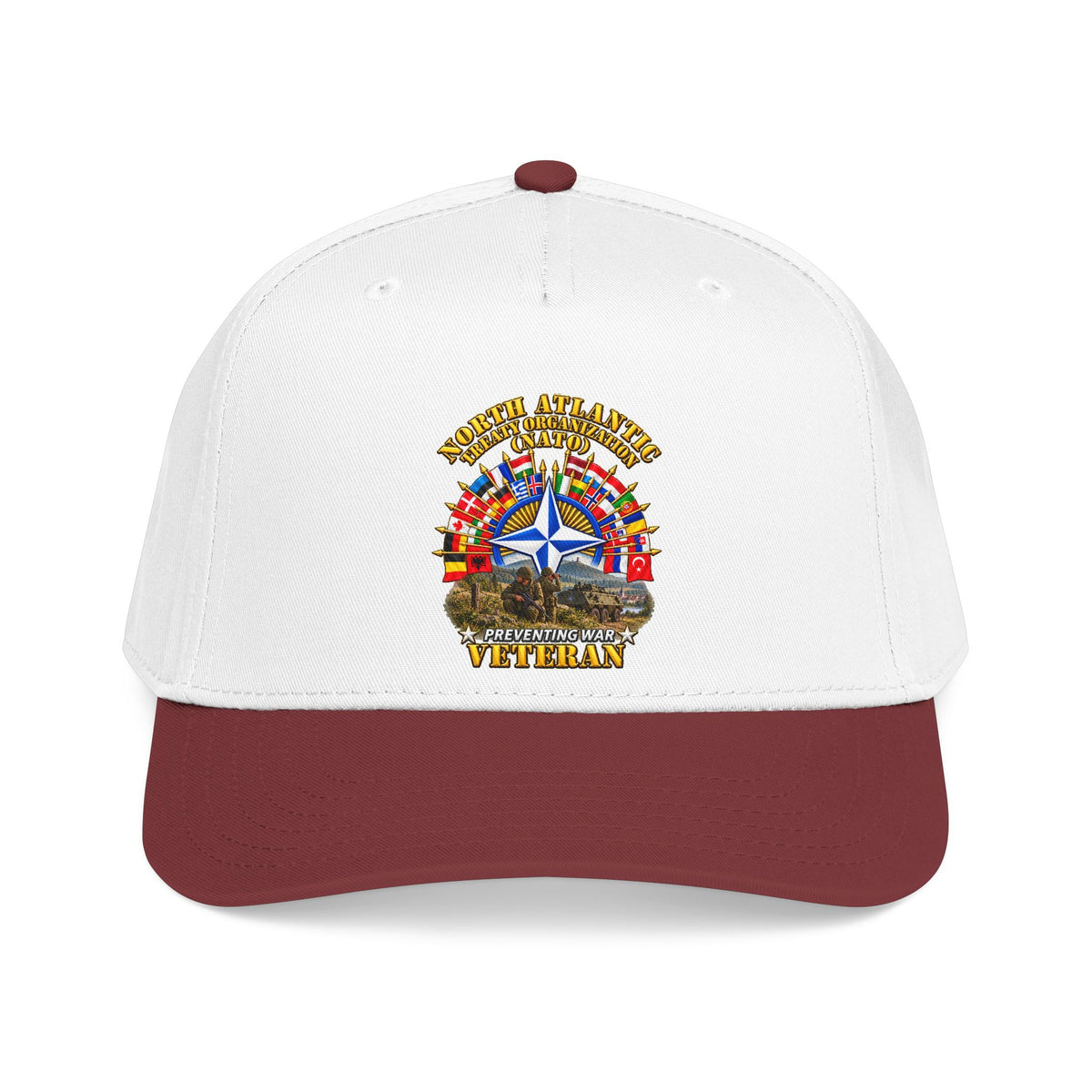 Mid Profile Baseball Cap - NATO - Polished NATO Veteran - with flags - Military Scene - 3D - Transparent