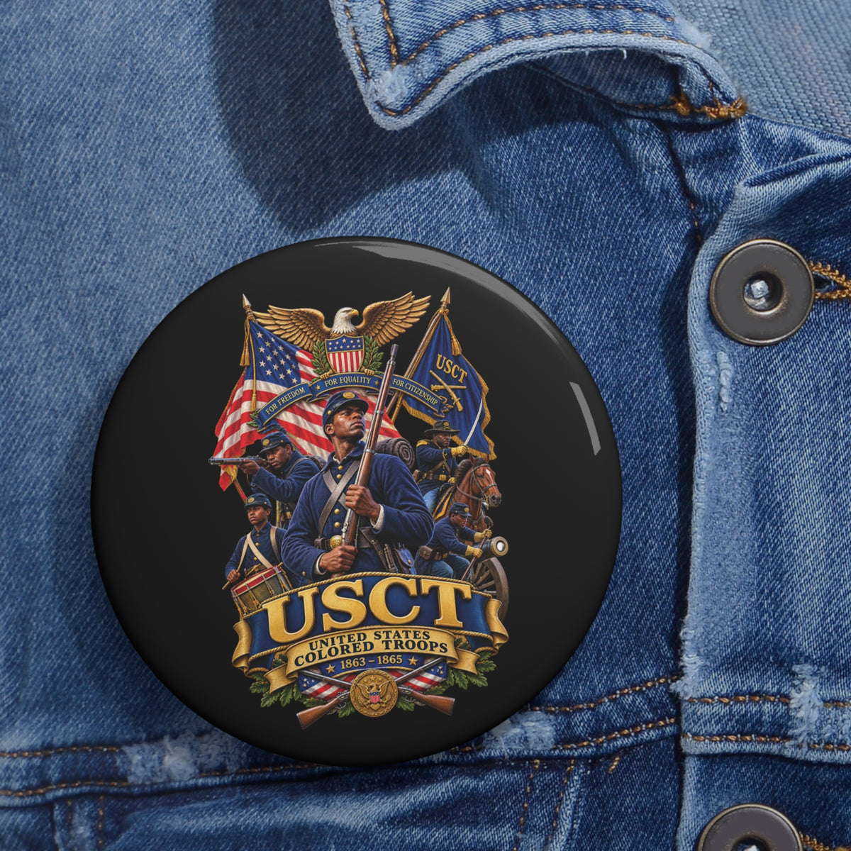 Custom Pin Buttons - United States Colored Troops (USCT) - Civil War - 3D - Enhanced