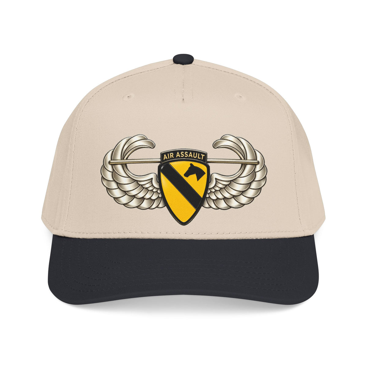 Mid Profile Baseball Cap — 1st Cavalry Division w Air Assault Tab on Airborne Badge wo Txt - 3D - Transparent