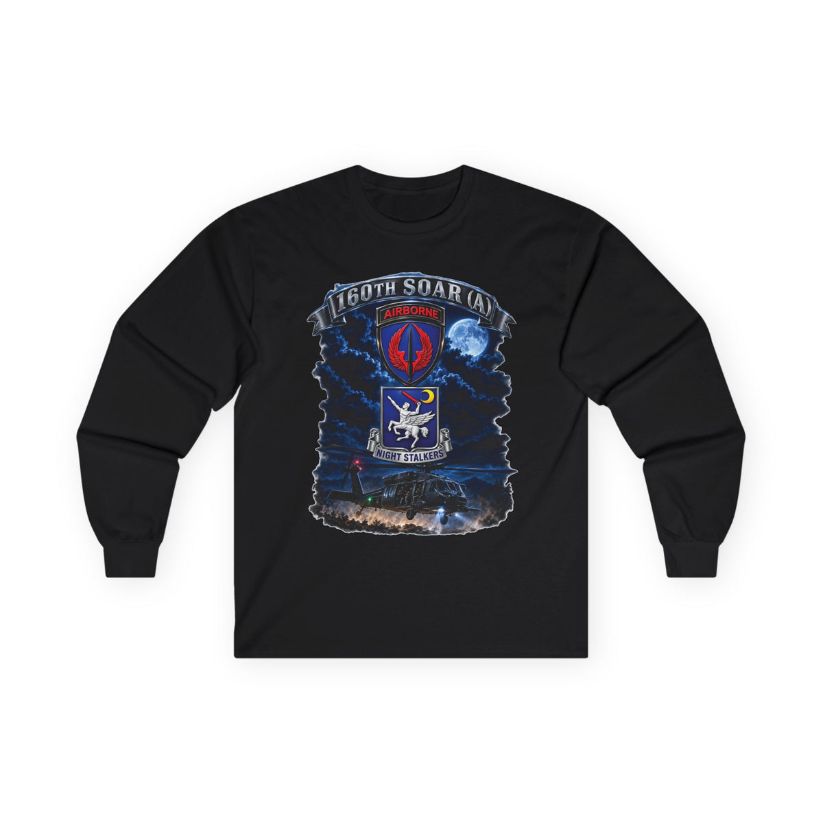 Unisex Ultra Cotton Long Sleeve Tee - USASOAC - SSI, 160th Special Operations Regiment Airborne  DUI with Scene Blackhawk - 3D - Enhanced