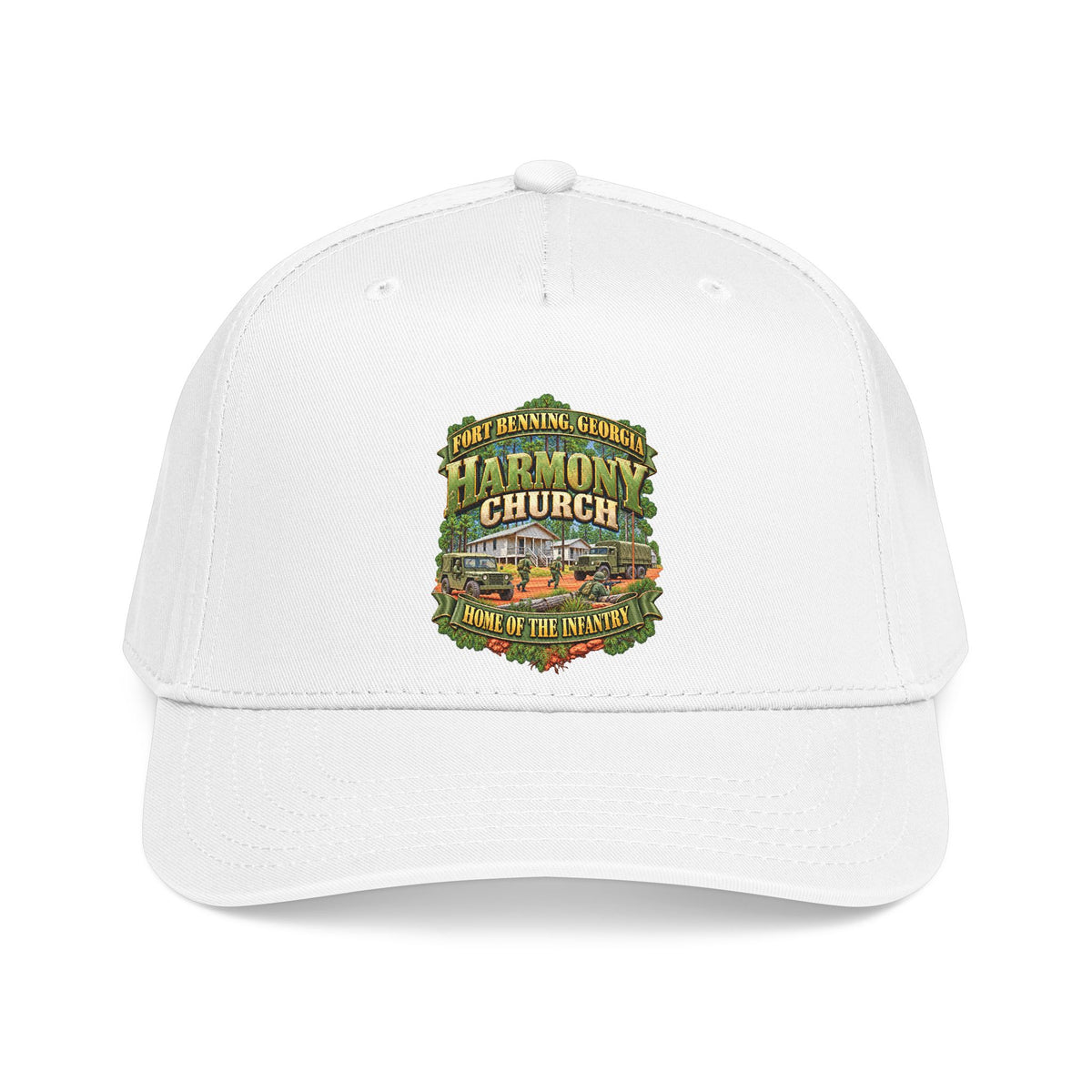 Mid Profile Baseball Cap - Fort Benning, Georgia, Harmony Church - Home of the Infantry - 3D - Enhanced