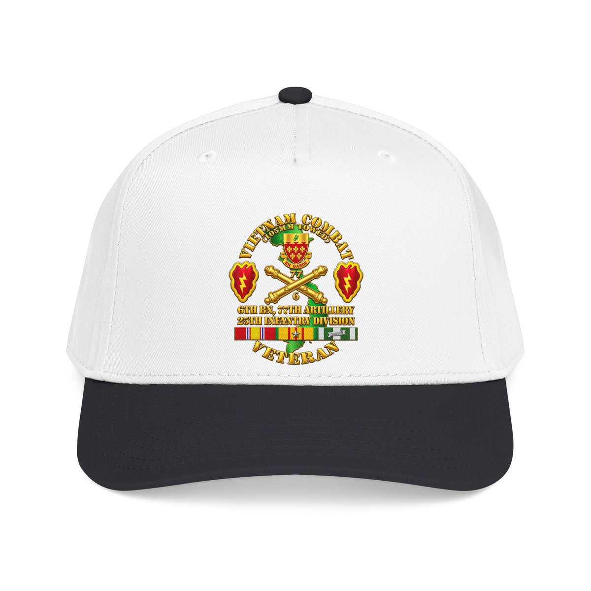 Mid Profile Baseball Cap - Army - Vietnam Combat Veteran w 6th Bn 77th Artillery DUI -25th Infantry Div - 3D - Transparent