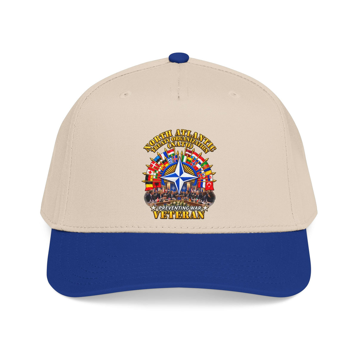 Mid Profile Baseball Cap - NATO - Polished NATO Veteran - with flags - Meeting Scene - 3D - Transparent