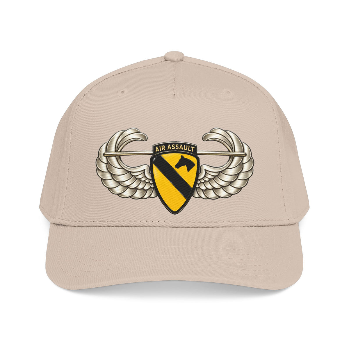 Mid Profile Baseball Cap — 1st Cavalry Division w Air Assault Tab on Airborne Badge wo Txt - 3D - Transparent