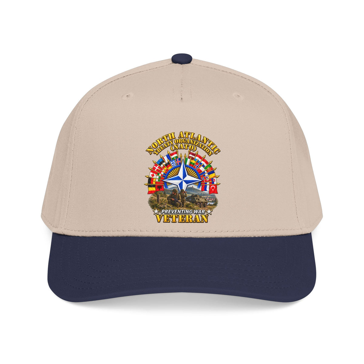 Mid Profile Baseball Cap - NATO - Polished NATO Veteran - with flags - Military Scene - 3D - Transparent