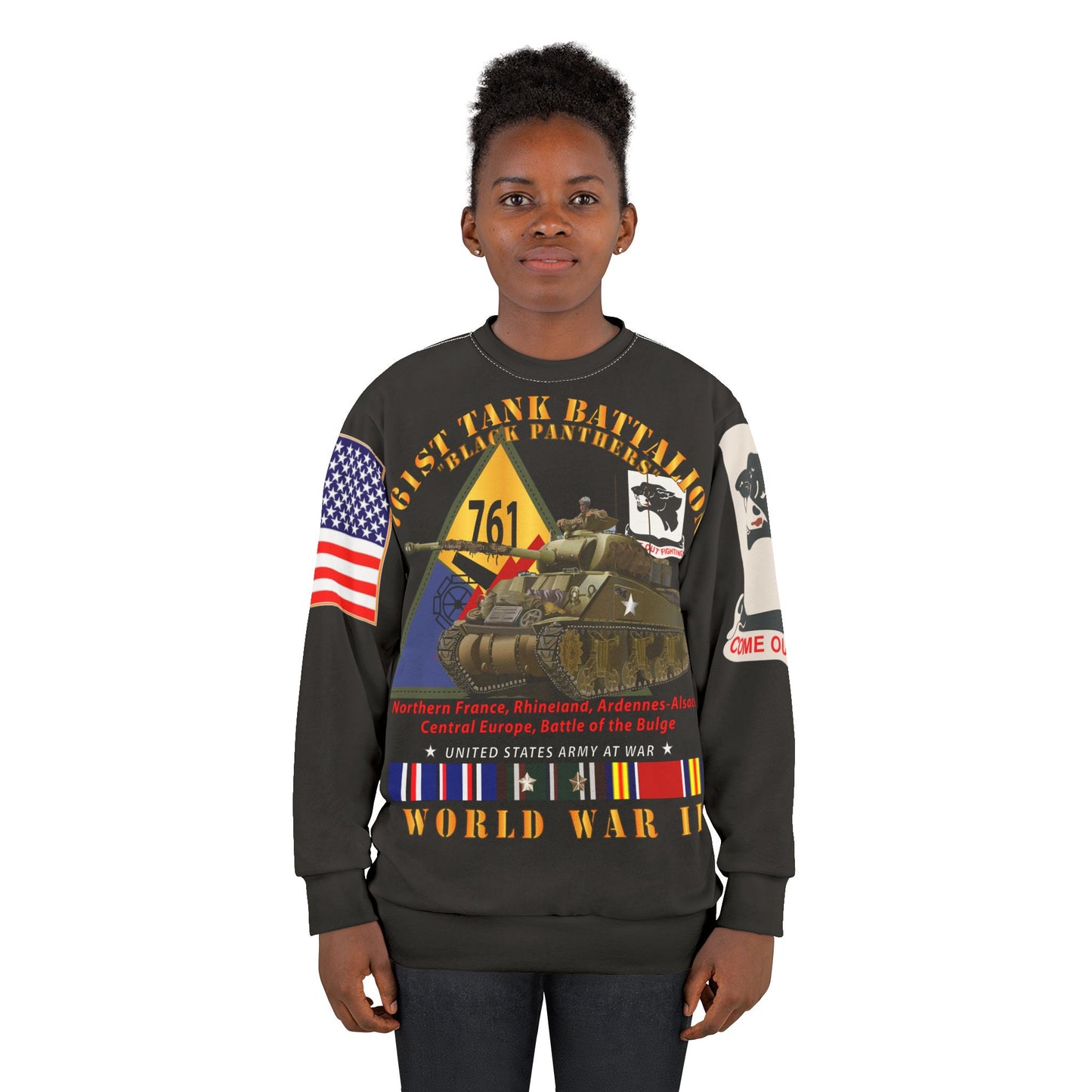 Crewneck Sweatshirt (AOP) - 761st Tank Battalion - WWII - Black Panthers