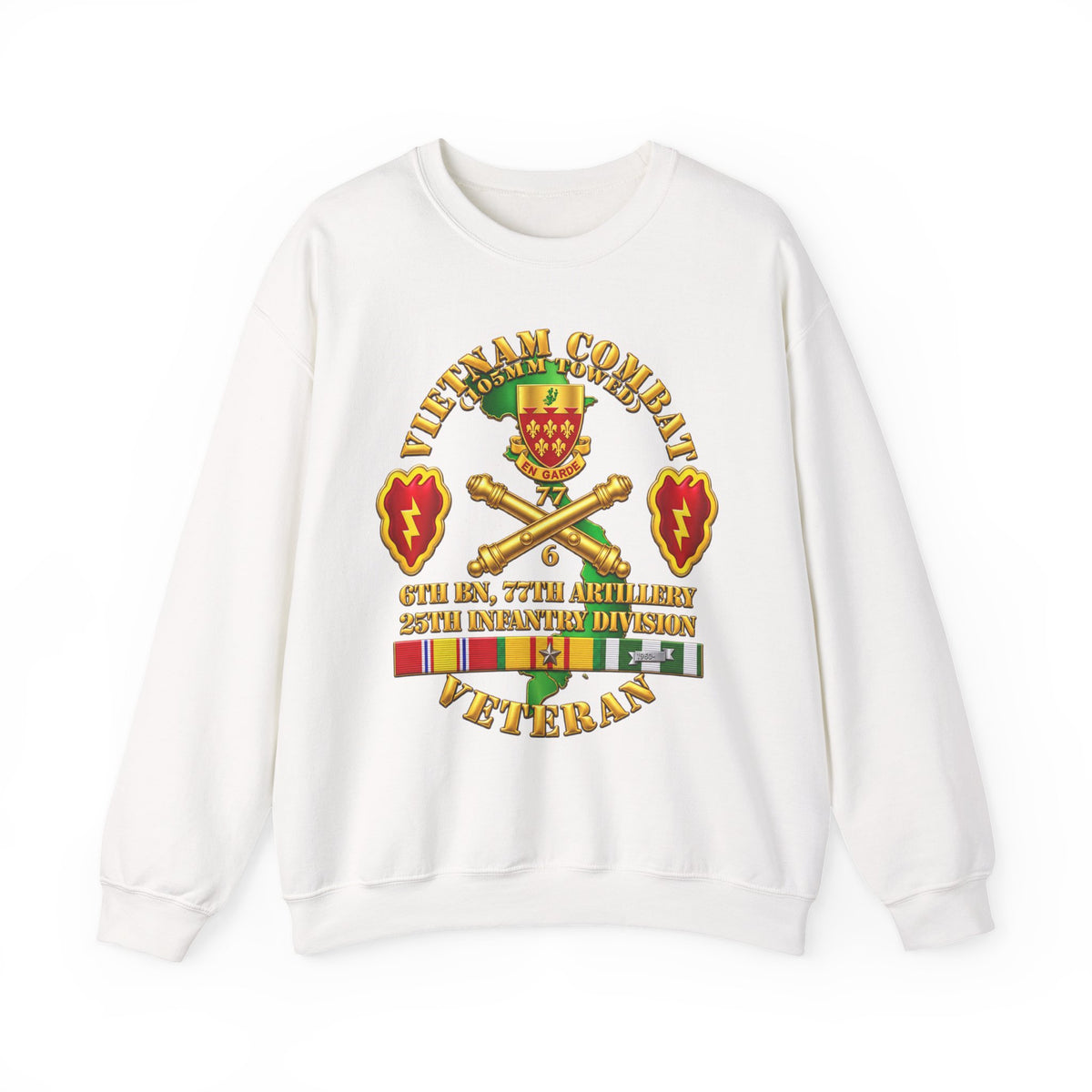 Crewneck Sweatshirt - Army - Vietnam Combat Veteran w 6th Bn 77th Artillery DUI -25th Infantry Div - 3D - Transparent
