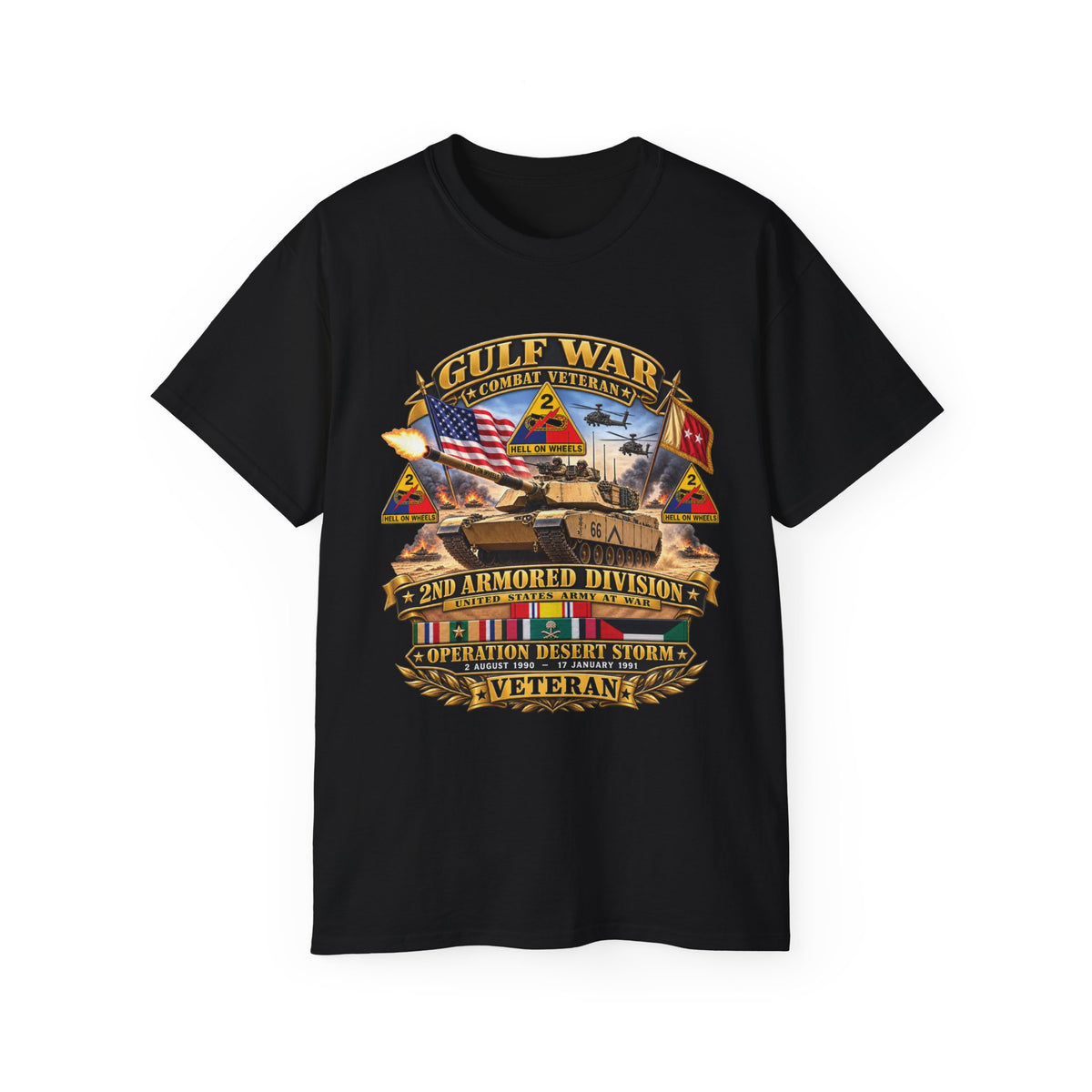 Unisex Ultra Cotton Tee - Army - Desert Storm - 2nd Armored Div - Combat Vereran Veteran w GULF SVC - 3D - Enhanced