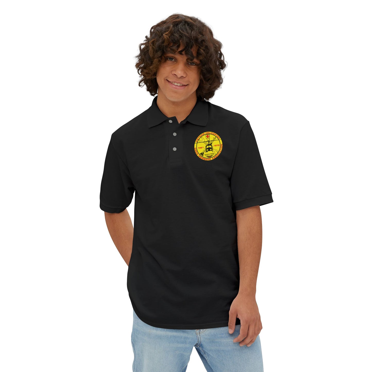 Men's Casual Piqué Polo - Vietnam Helicopter