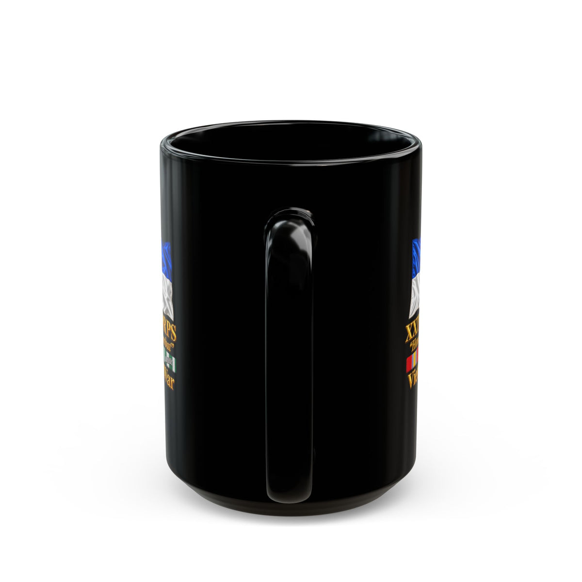 Black Mug  (15oz) - Army - XXIV Corps Flag - Waving - Ribbons - Vietnam War - 3D - Transparent