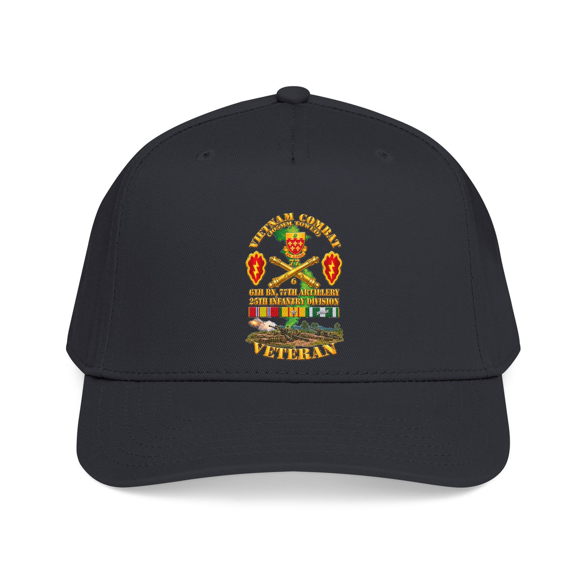 Mid Profile Baseball Cap - Army - Vietnam Combat Veteran w 6th Bn 77th Artillery DUI -25th Infantry Div w Fire Mission Scene - 3D - Transparent