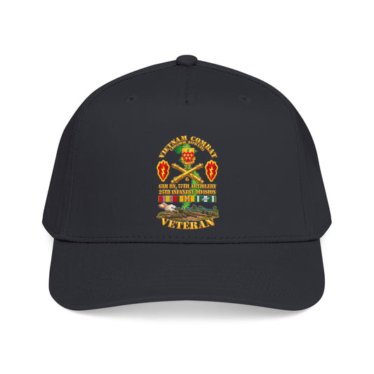Mid Profile Baseball Cap - Army - Vietnam Combat Veteran w 6th Bn 77th Artillery DUI -25th Infantry Div w Fire Mission Scene - 3D - Transparent