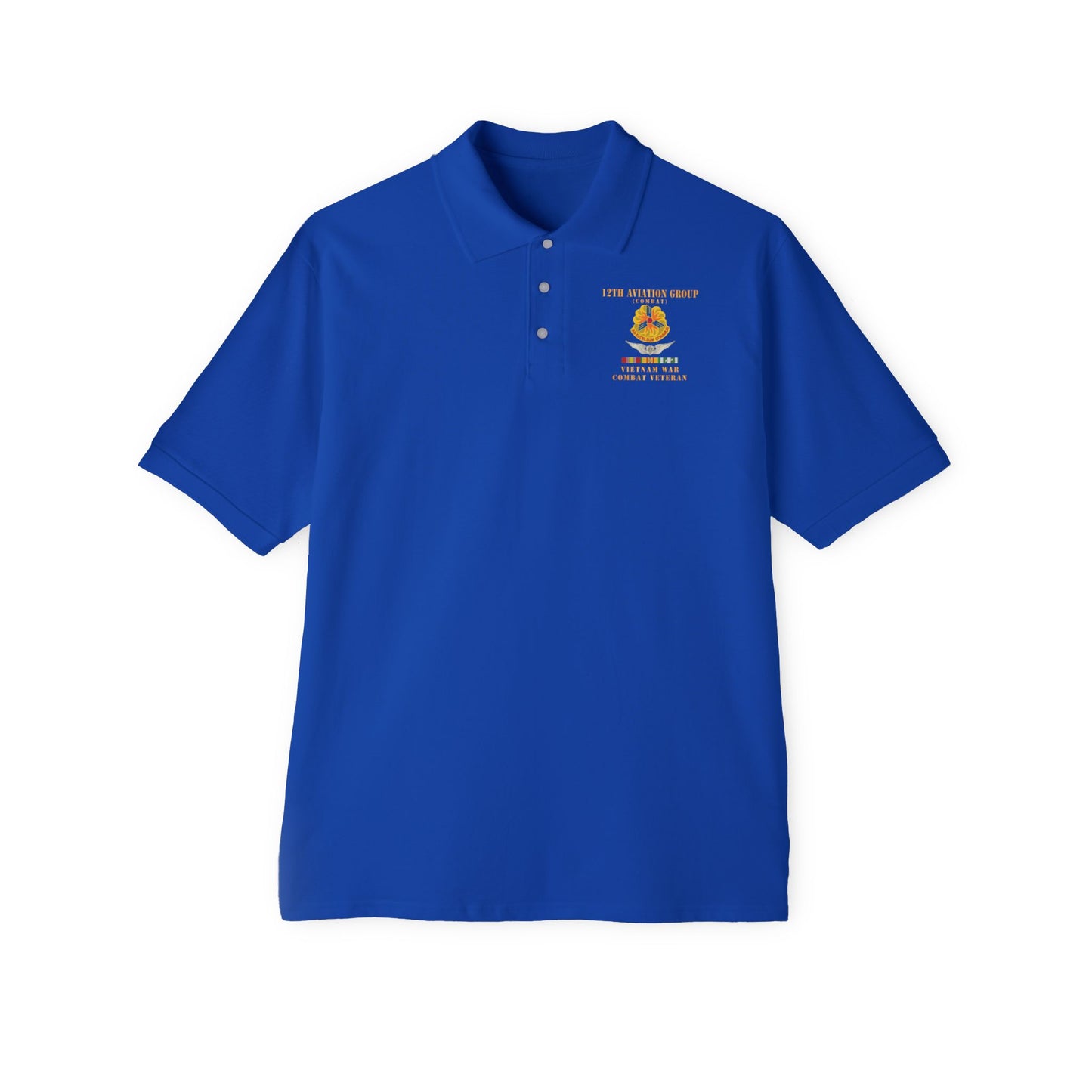 Men's Casual Piqué Polo - Army - 12th  AVN Group, Combat -  DUI - Aircrew, Vietnam War - Veteran VN SVC X 300