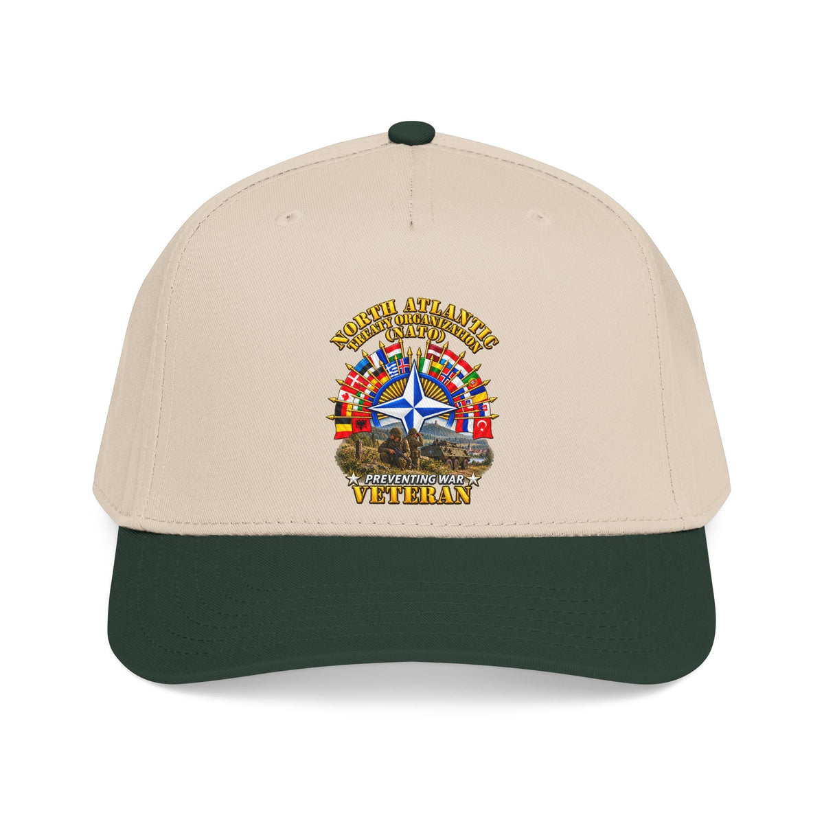 Mid Profile Baseball Cap - NATO - Polished NATO Veteran - with flags - Military Scene - 3D - Transparent