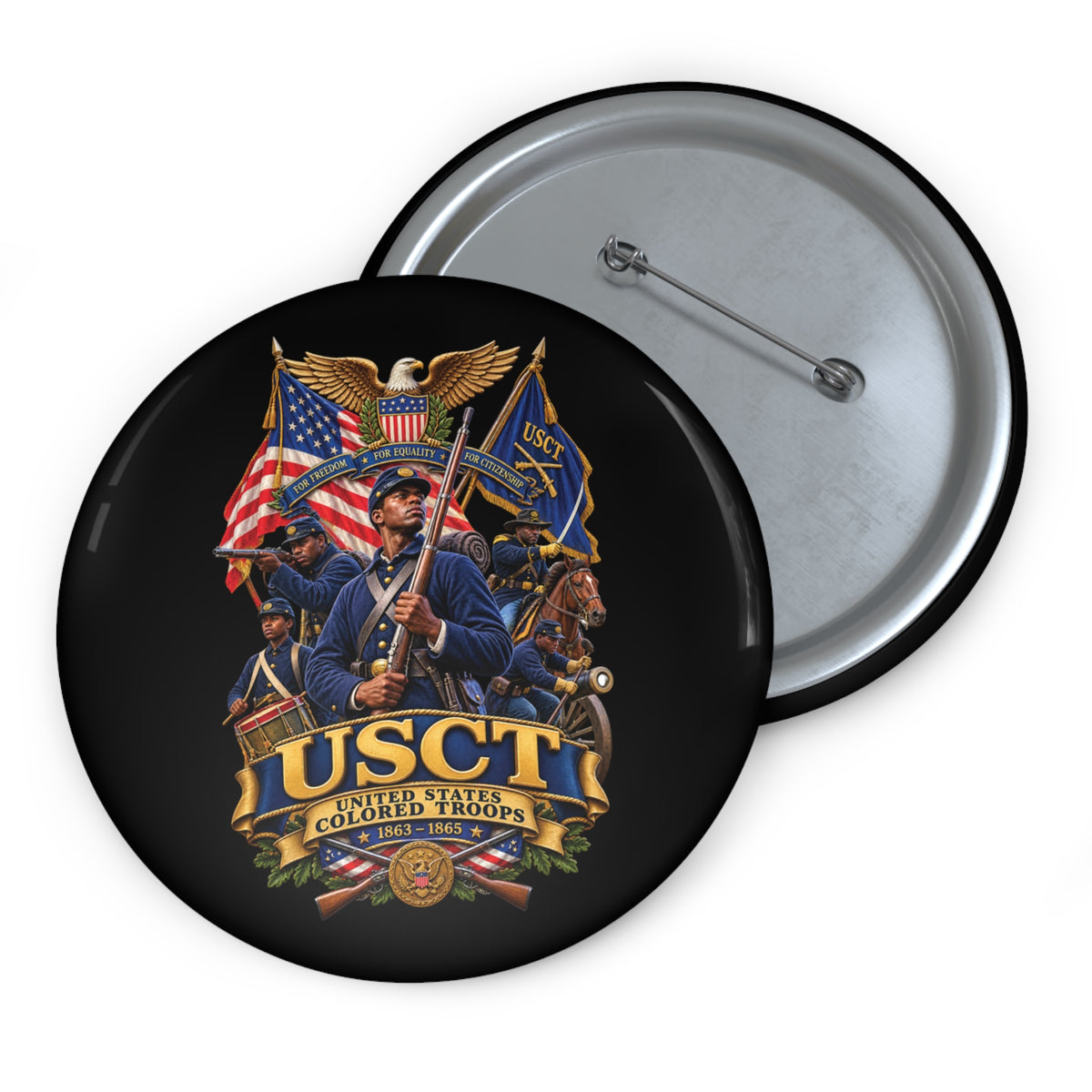Custom Pin Buttons - United States Colored Troops (USCT) - Civil War - 3D - Enhanced