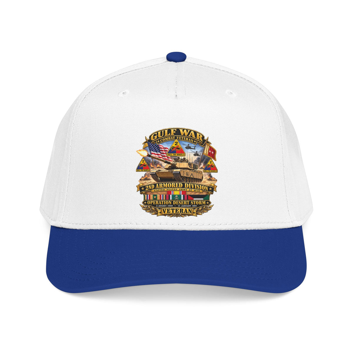 Mid Profile Baseball Cap - Army - Desert Storm - 2nd Armored Div - Combat Vereran Veteran w GULF SVC - 3D - Enhanced