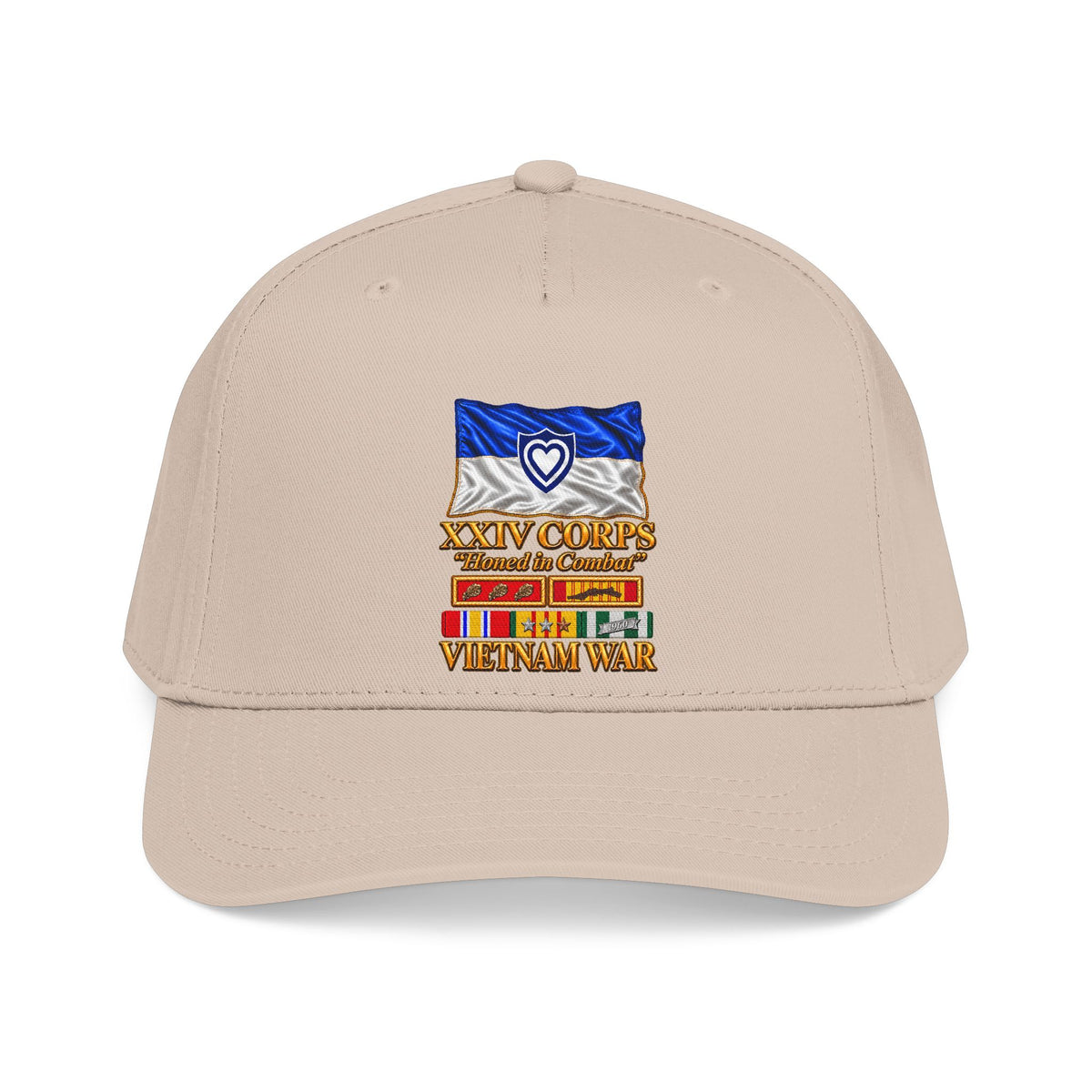 Mid Profile Baseball Cap - Army - XXIV Corps Flag - Waving - Ribbons - Meritorious Awards - Vietnam War - 3D - Transparent