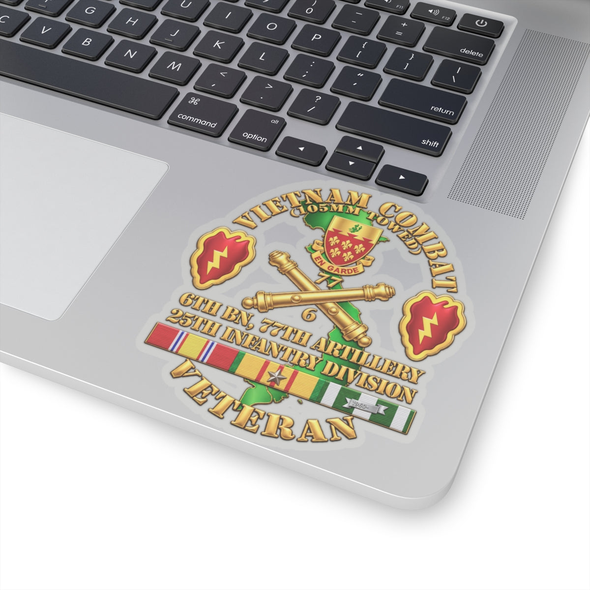 Kiss-Cut Stickers - Army - Vietnam Combat Veteran w 6th Bn 77th Artillery DUI -25th Infantry Div - 3D - Transparent