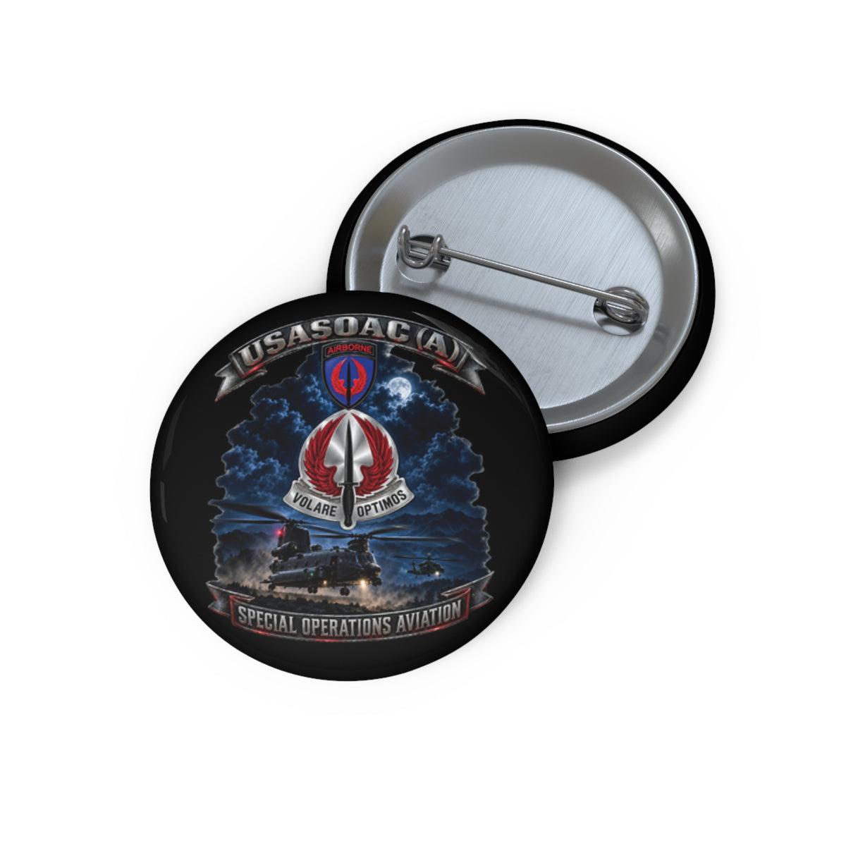 Custom Pin Buttons - USA Special Operations Aviation Command (Airborne) - SSI, DUI with Scene - 3D - Enhanced