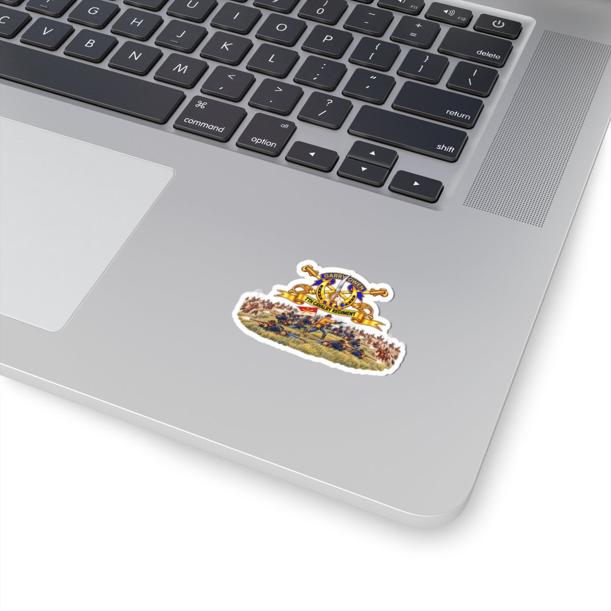Kiss-Cut Stickers - 7th Cavalry Regiment - DUI, Br, Ribbon w  Battle of Little Big Horn Scene - 3D - Transparent
