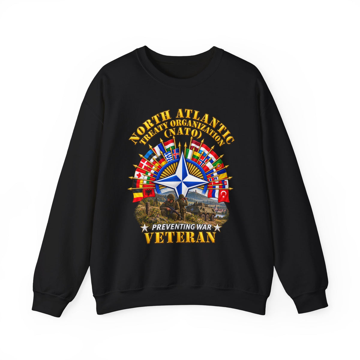 Crewneck Sweatshirt - NATO - Polished NATO Veteran - with flags - Military Scene - 3D - Transparent