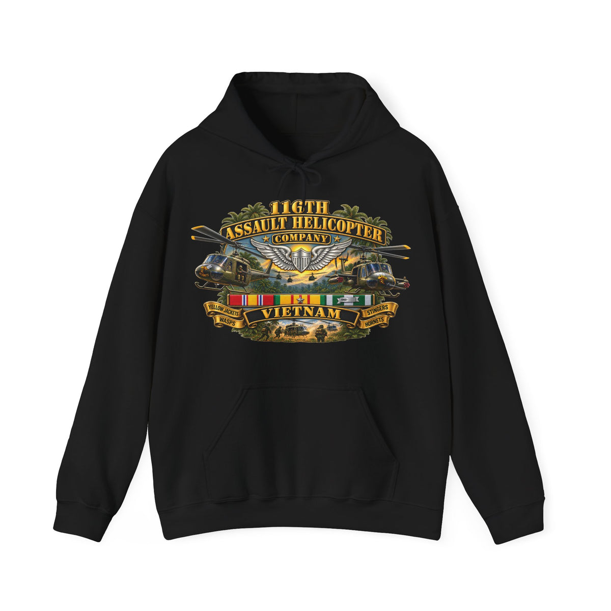 Hoodie — Army - 116th Assault Helicopter Co w  Aviator Badge w VN SVC - HORNETS - 3D - Enhanced