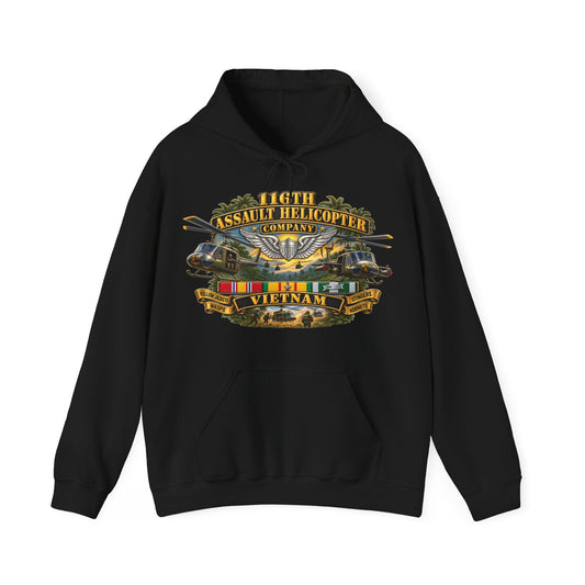 Hoodie — Army - 116th Assault Helicopter Co w  Aviator Badge w VN SVC - HORNETS - 3D - Enhanced