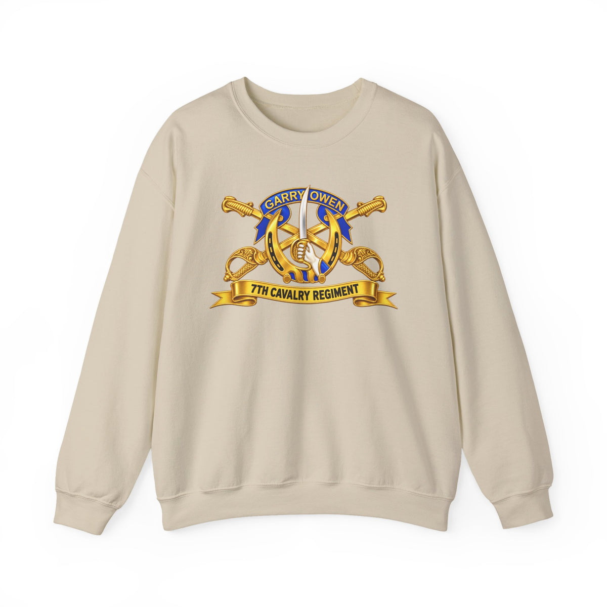 Crewneck Sweatshirt - 7th Cavalry Regiment - DUI, Br, Ribbon wo Scene - 3D - Transparent